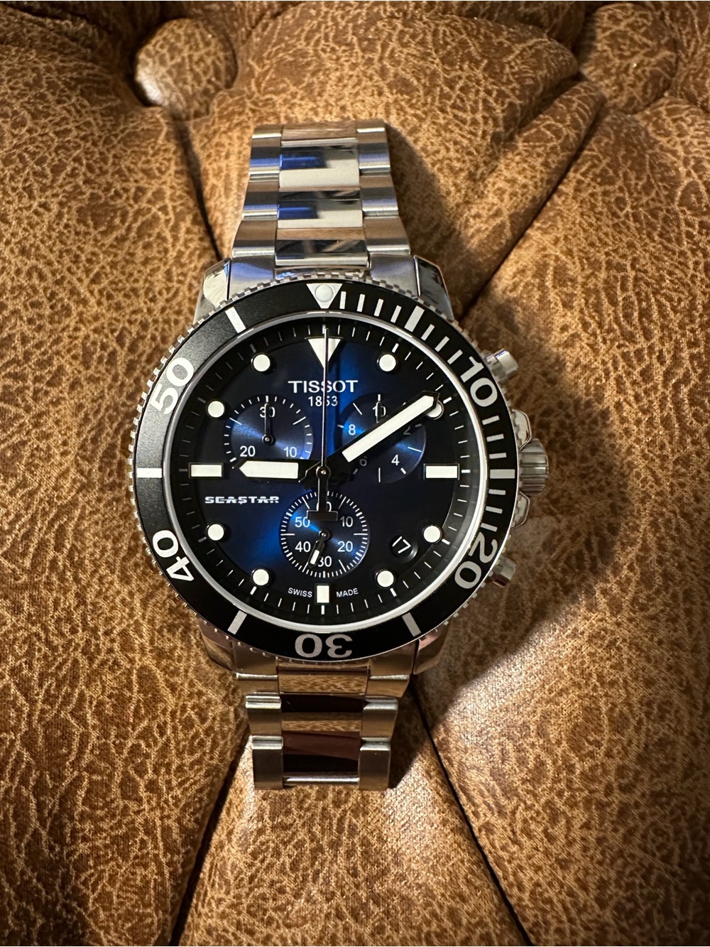 Tissot Seastar Blue Dial Black Bezel Stainless Steel Men's Watch